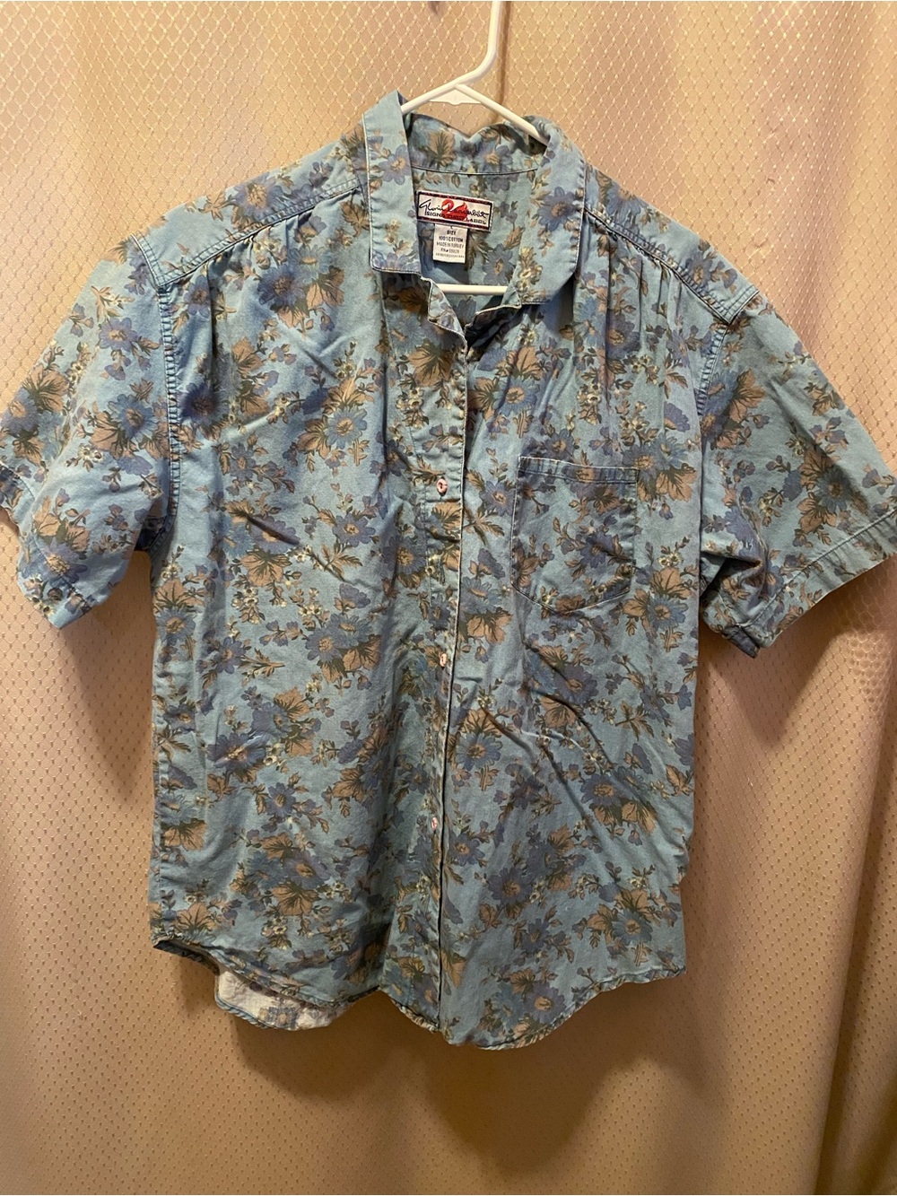 Gloria Vanderbilt Sky Blue Floral Short Sleeve Button-Down